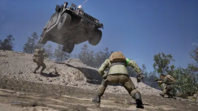 WARDOGS armored vehicle airborne over a ridge